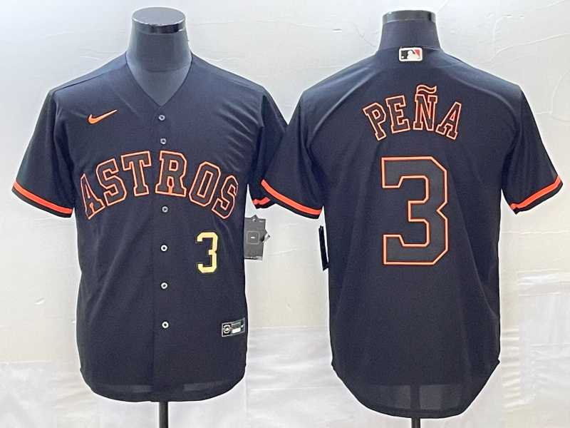 Mens Houston Astros #3 Jeremy Pena Number Lights Out Black Fashion Stitched MLB Cool Base Nike Jersey->houston astros->MLB Jersey
